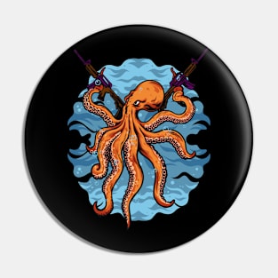 Armed Octopus Illustration Pin