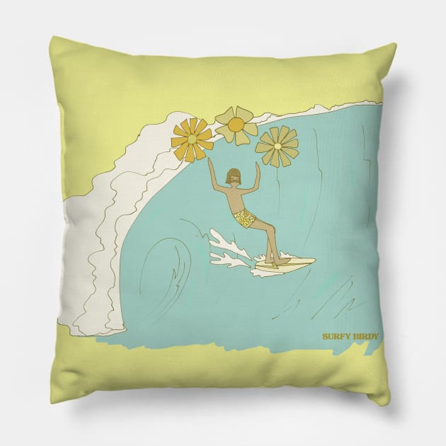 gerry lopez spreads flower power single fin // retro surf art by surfy birdy Pillow by surfybirdy