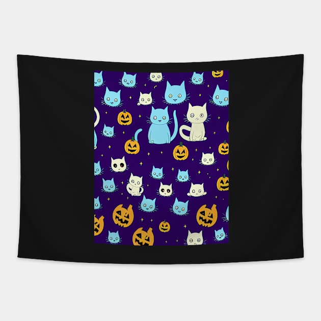 cat halloween pumpkins cut Tapestry by ComicsFactory