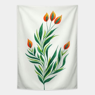 Spring Green Plant With Orange Buds Tapestry