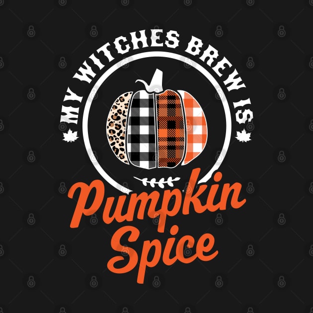 My Witches Brew Is Pumpkin Spice Halloween Plaid Leopard by OrangeMonkeyArt