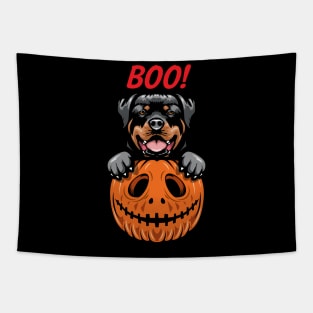 Halloween Pumpkin Rottweiler Tapestry