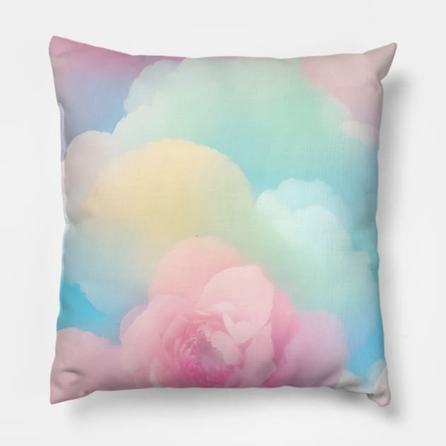 Pastel Sky and flower Pillow by Anik Arts