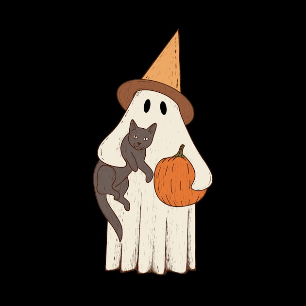 Vintage Ghost with Cat Halloween Graphic by gogo-jr