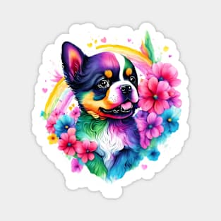 Colorful Dog with Flowers Magnet