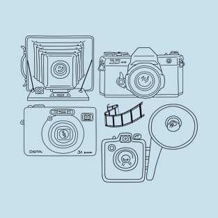 Vintage Cameras and Film Strip Graphic Lines T-Shirt