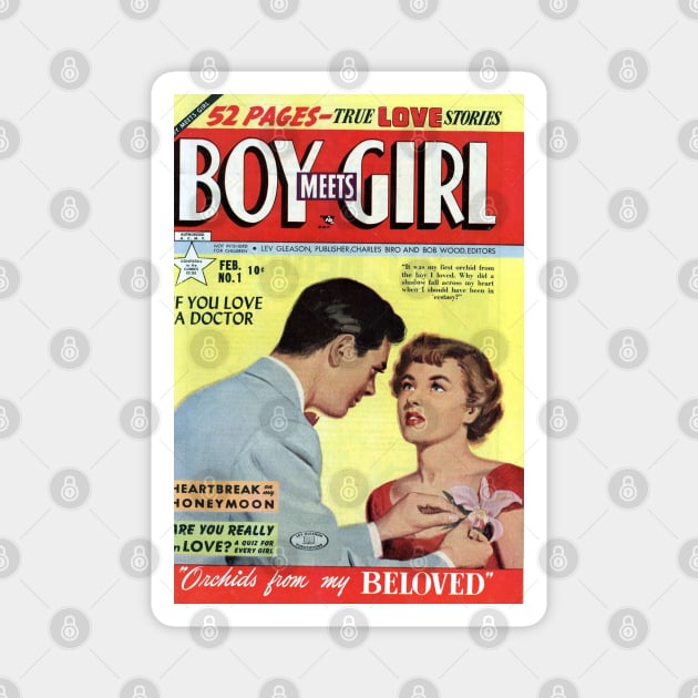 Vintage Romance Comic Book Cover - Boy Meets Girl Magnet by Slightly Unhinged