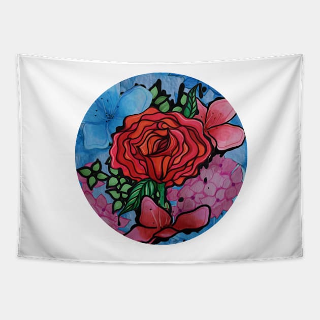 Ink Flower Bouquet Tapestry by AmeUmiShop