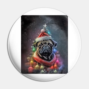 Black Pug Dog Christmas Tree Santa Pin