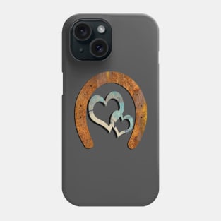 Horse Lover Gifts Shoe & Two Hearts Linked Rustic Distressed Horseshoe Design Phone Case