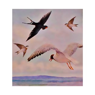 Seagull birds flying over the ocean T-Shirt