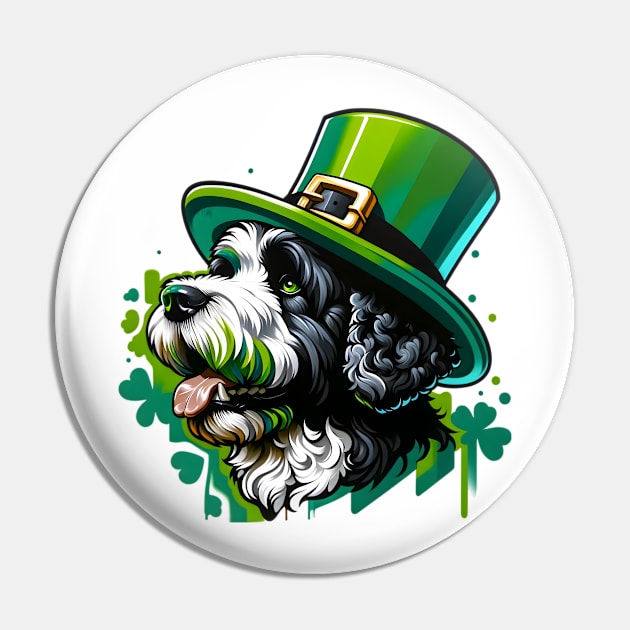 Portuguese Water Dog Celebrates Saint Patrick's Day Pin by ArtRUs