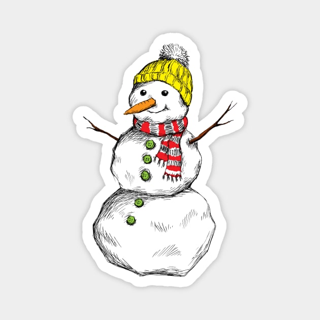 Snowman illustration Magnet by rachelsfinelines