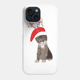 Cute hand drawn cat with deer hat and light bulb Phone Case