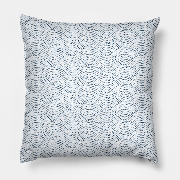 Ink dot scales - White on classic blue Pillow by crumpetsandcrabsticks
