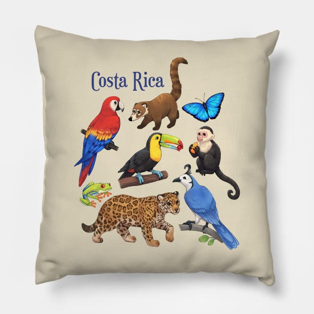 Animals of Costa Rica Pillow by Kippy Art