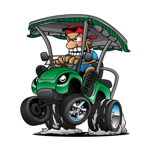 Funny Golf Cart Hotrod Golf Car Popping a Wheelie Cartoon T-Shirt