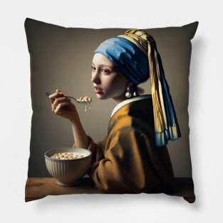 Pearl Earring's Cereal Moment: National Cereal Day Celebration Pillow