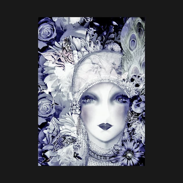 BLUE ART DECO FLORAL FLAPPER COLLAGE ART PRINT POSTER by jacquline8689