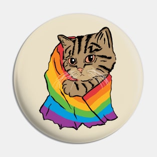 Cat with a Rainbow Pride Flag Pin