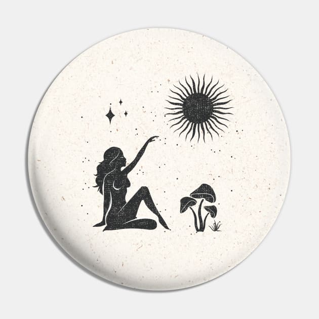 Sitting Mushroom Sun Goddess Pin by studioaartanddesign