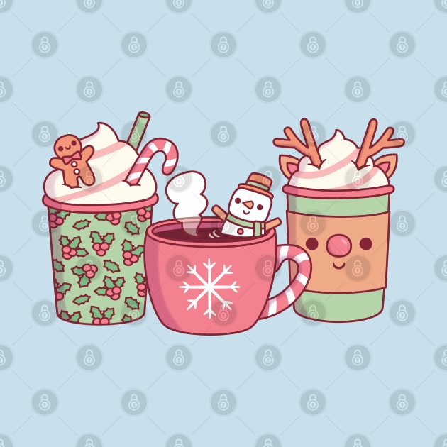 Cute Christmas Coffee Drinks Gingerbread Man, Snowman And Reindeer by rustydoodle