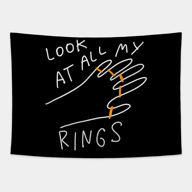 Look At All My Rings - Simple Minimal Ironic Drawing Tapestry by isstgeschichte