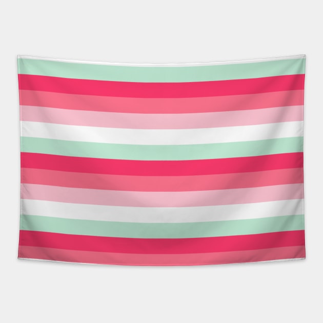 Pink and Mint Stripe pattern Tapestry by Trippycollage