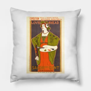 SALON DES CENT Exposition Lithograph Poster 1897 by Artist Louis Rhead Pillow