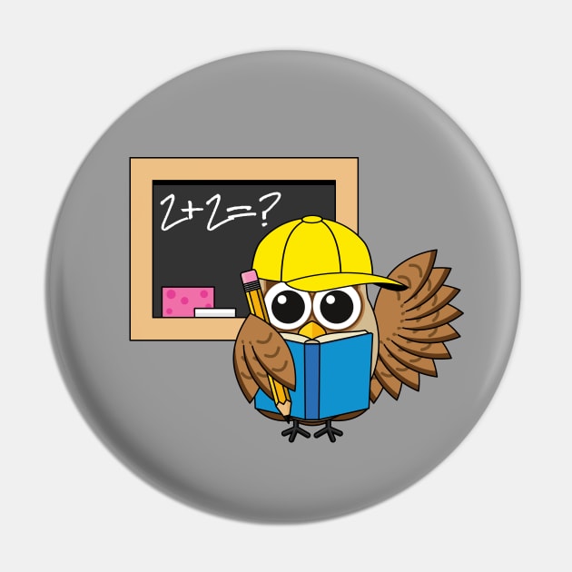 Cute School Student Owl Cartoon Pin by BirdAtWork