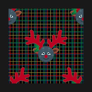 plaid christmas reindeer moon emoji T-Shirt