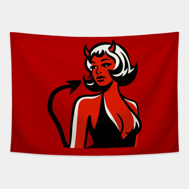 Retro Devil Girl Tapestry by n23tees