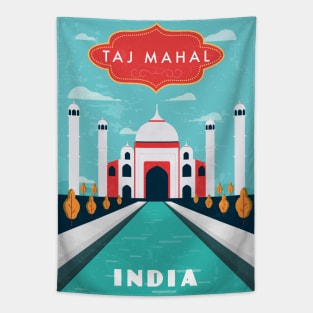 Taj Mahal, India. Retro travel poster Tapestry