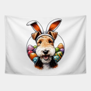 Wire Fox Terrier with Bunny Ears Celebrates Easter Festivities Tapestry