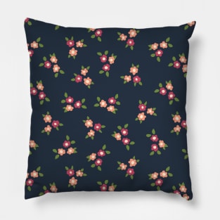 Ditsy Flowers Pink on Blue Pillow