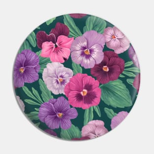 Colorful pansies on dark greenish blue Pin