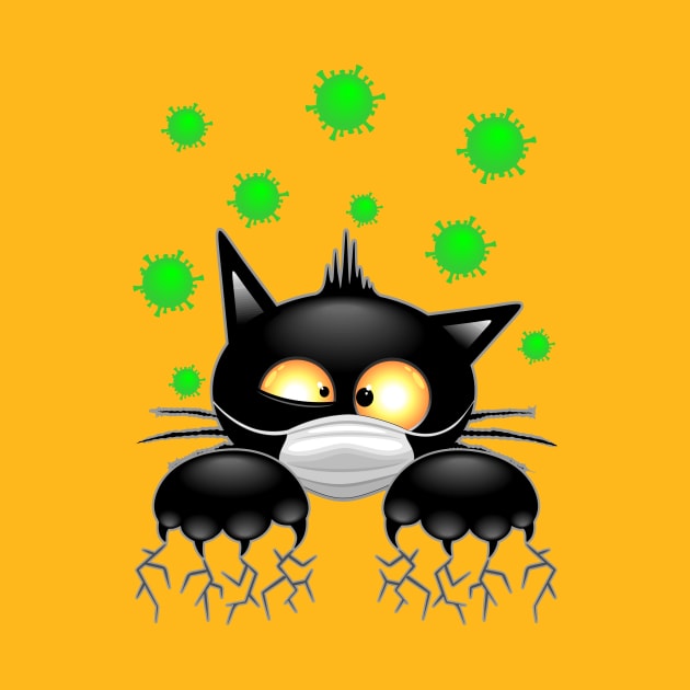 Cat with Face Mask scared by Virus Covid19 Humorous Cartoon Character by BluedarkArt
