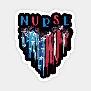 Nurse Life American Flag Melting Heart 4th Of July Magnet