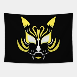 Dark Kitsune Face - Yellow Tapestry