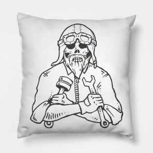 Skull Beard Mechanic Tuner Industry Tshirt Pillow