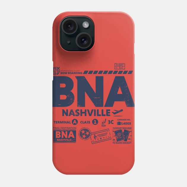 Vintage Nashville BNA Airport Code Travel Day Retro Travel Tag Red Phone Case by Now Boarding