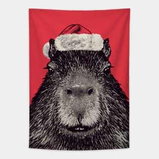 Christmas Capybara with Santa Hat Tapestry