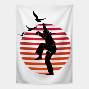 Master of Defense Karate Kick on Sunset Tapestry