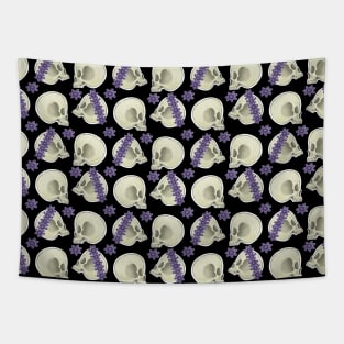 Skulls and Purple Flowers pattern Tapestry