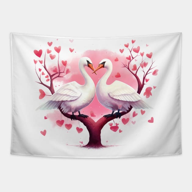 Valentine Kissing Goose Bird Couple Tapestry by Chromatic Fusion Studio