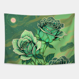 Emerald Roses Tapestry