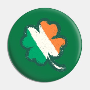 Vintage lucky four leaf clover with Irish flag. Pin