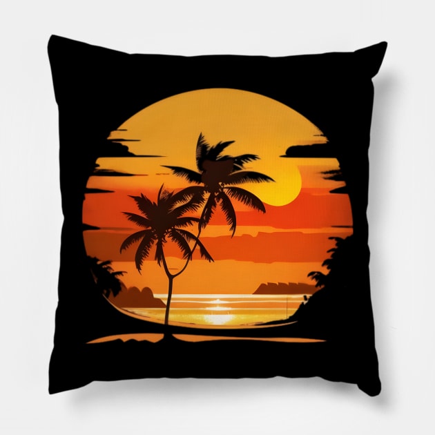 Summer beach sunset Pillow by emofix