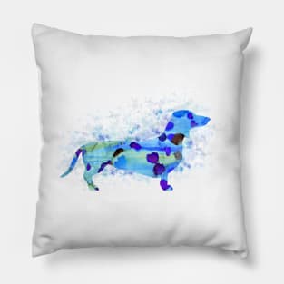 Dachshund Dog 160 blue watercolor splash Pillow