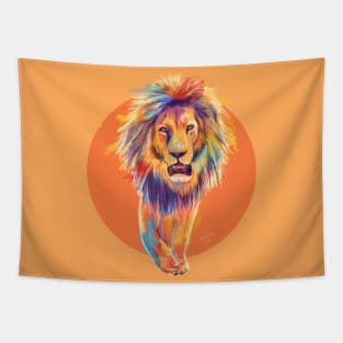 The King, Orange Edition, Colorful Lion Illustration Tapestry